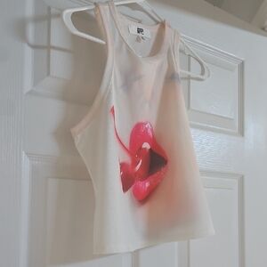 WPC White and Red Graphic Crop Top